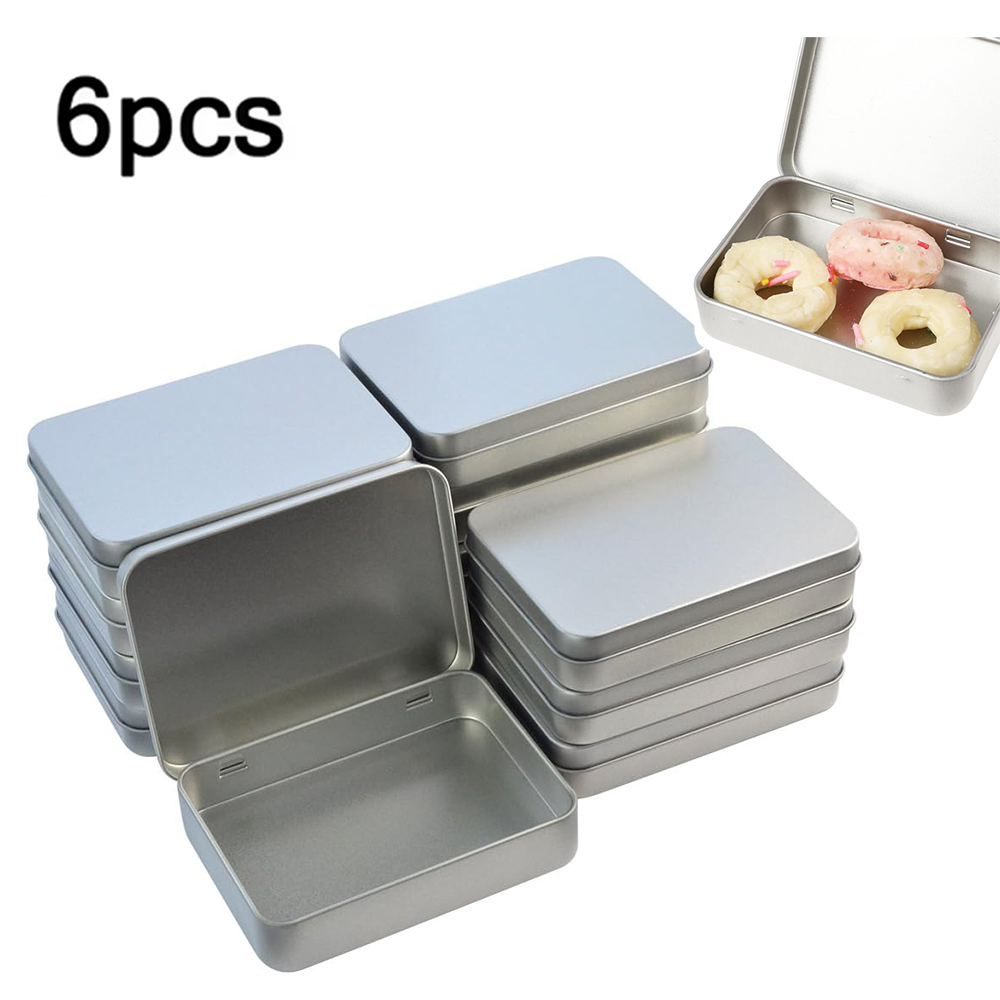 6Pcs Metal Hinged Tin Box Cont - огляд і ціна Tin Container Lid